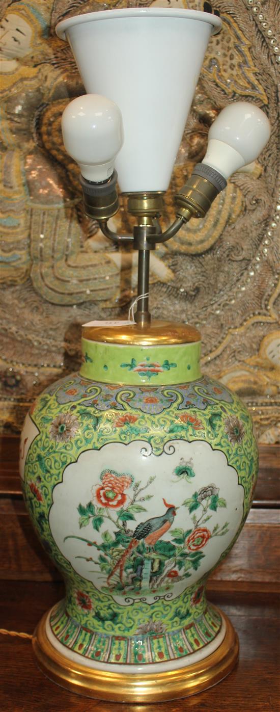 A pair of Chinese famille verte baluster jars, late 19th century, vases approx. 35cm